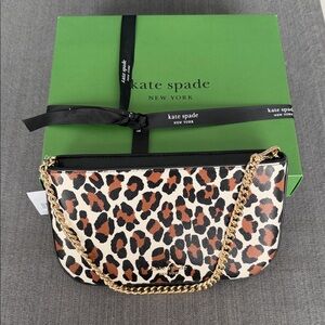 Kate Spade Pochette Spotted Leopard Shoulder Bag with Gold Chain